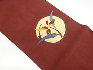 丸に抽象植物模様織出し名古屋帯